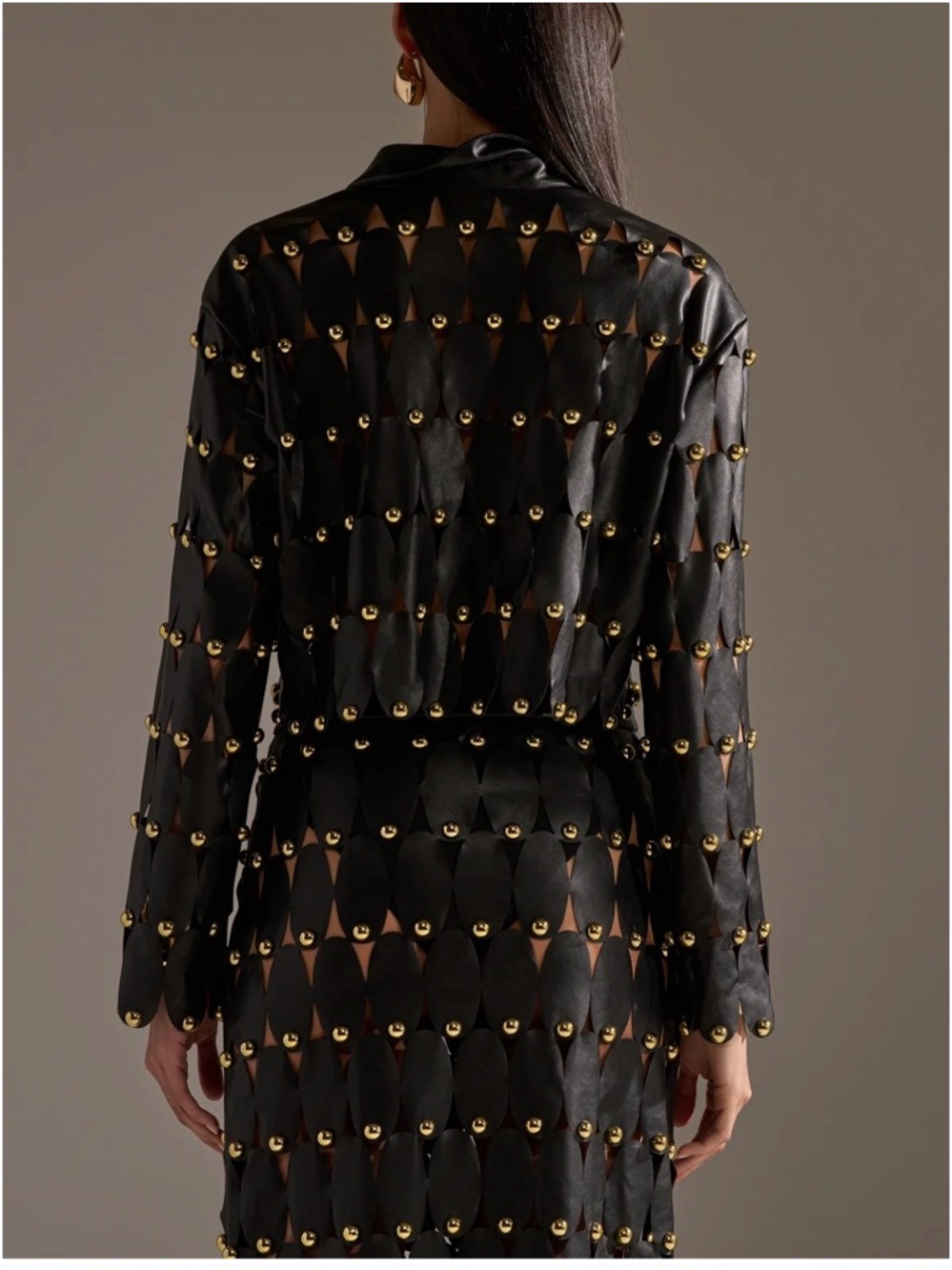 ✨AKIRA Black Cropped Studded Scalloped Leather-Look Shirt✨ - Picture 9 of 14